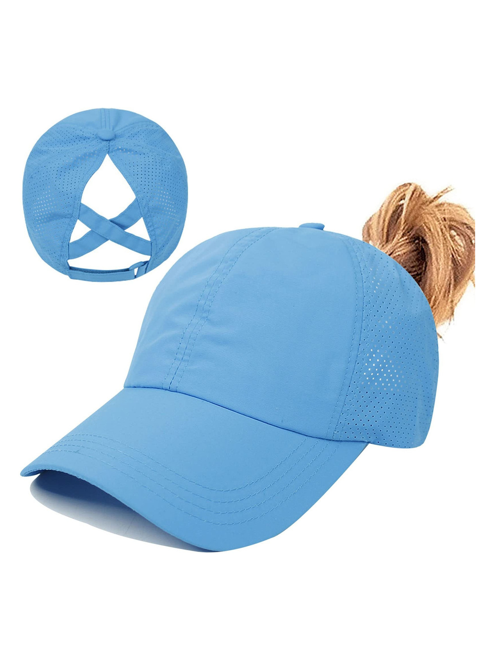 Womens Ponytail Hat Baseball Cap, Adjustable Criss Cross | Zblue | Size OS